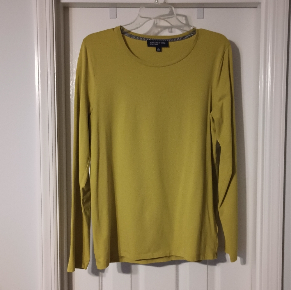 Jones NY greenish yellow cotton stretch long sleeve top